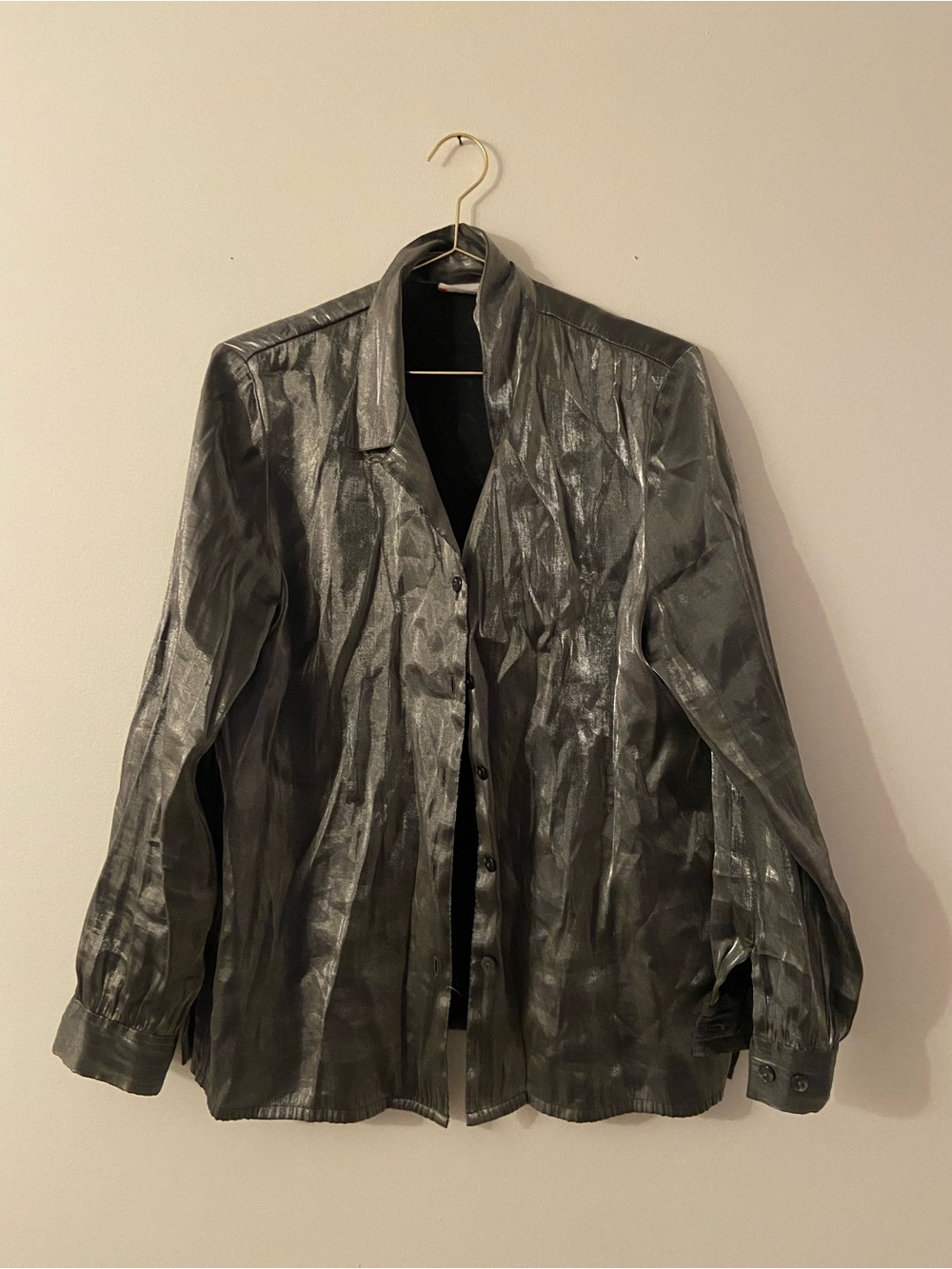 Alia Metallic Silver Button-Front Blazer